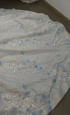 Ethereal Off-the-Shoulder Ball Gown Wedding Dress with Sequin Tulle, 3D Pastel Florals & Feather Accents Ye-2028