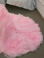 Romantic Blush Pink Strapless Mermaid Wedding Dress with Ruched Bodice & 3D Rose Tulle Skirt Ye-2033