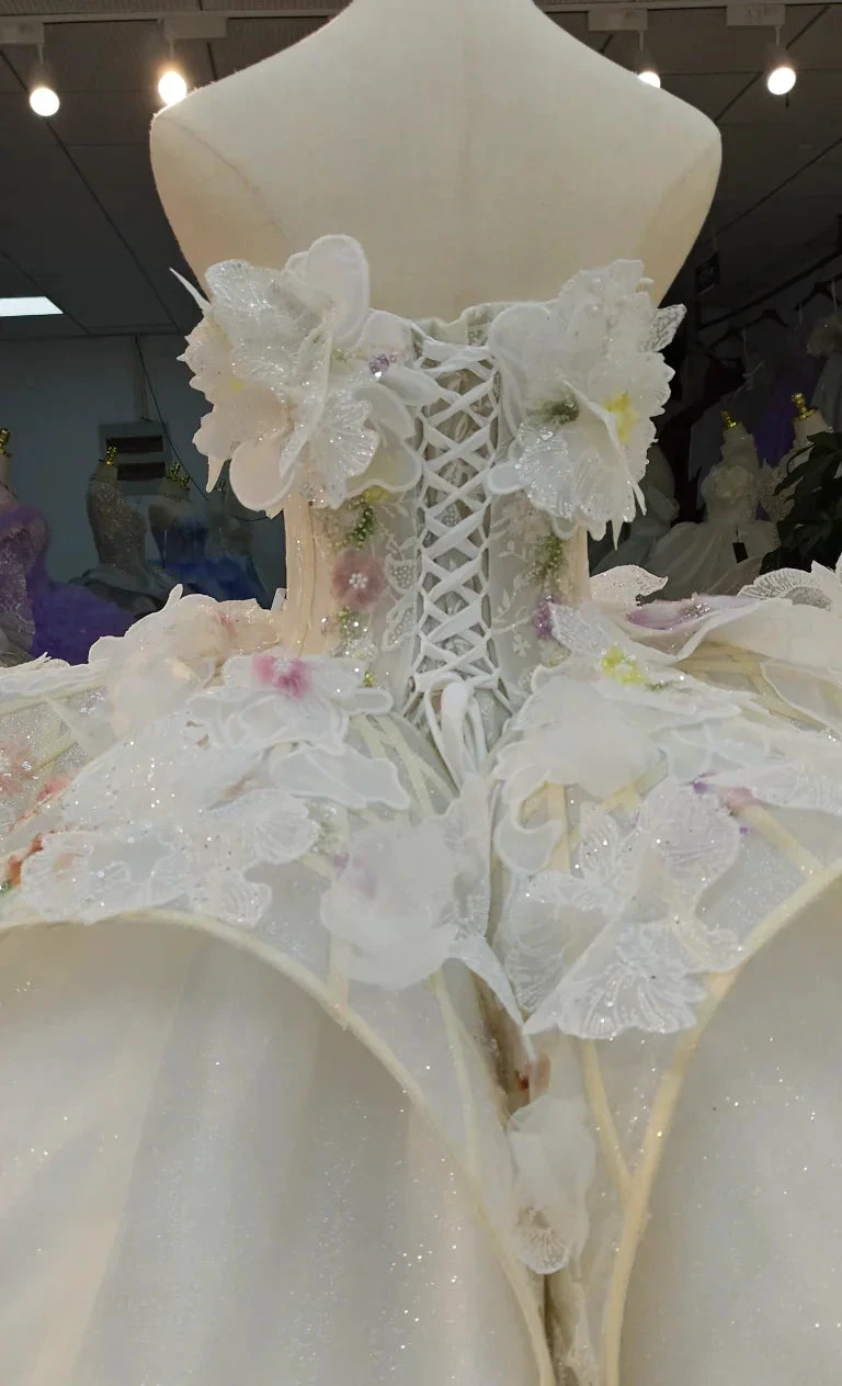 Ethereal Sweetheart Ball Gown Wedding Dress with 3D Floral Appliqués, Sequin Tulle & Corset Lace-Up Back Ye-2037
