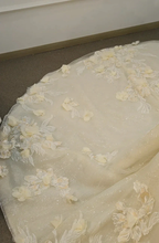 Ethereal Off-the-Shoulder Ball Gown Wedding Dress with 3D Floral Appliqués, Pearl Beading & Glitter Tulle Ye-2038