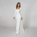 Elegant Satin Mermaid Wedding Dress Square Neck Long Sleeves Backless Party Bridal Dress Bride Dress Vestido De Noiva