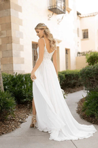Spaghetti Straps Lace Split Chiffon Long Beach Wedding Dresses WD576