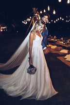 Spaghetti Strap V Neck Beach Wedding Dresses Backless Bridal Dresses  WD285