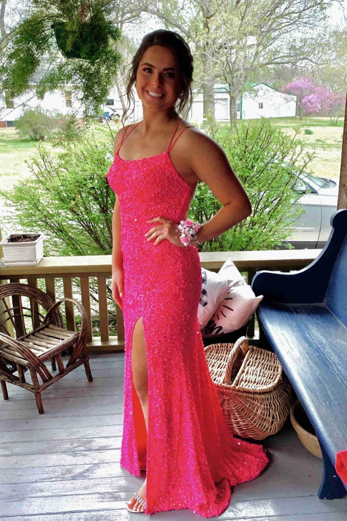 Sparkle Tiffany Blue Sequins Long Prom Dress With Slit SYP99