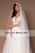 Sparkly V-Neck Wedding Dresses 2023 Boho 3D Appliques Tulle Bridal Gowns Vestidos De Novia Bohemian Princess Brides Dresses