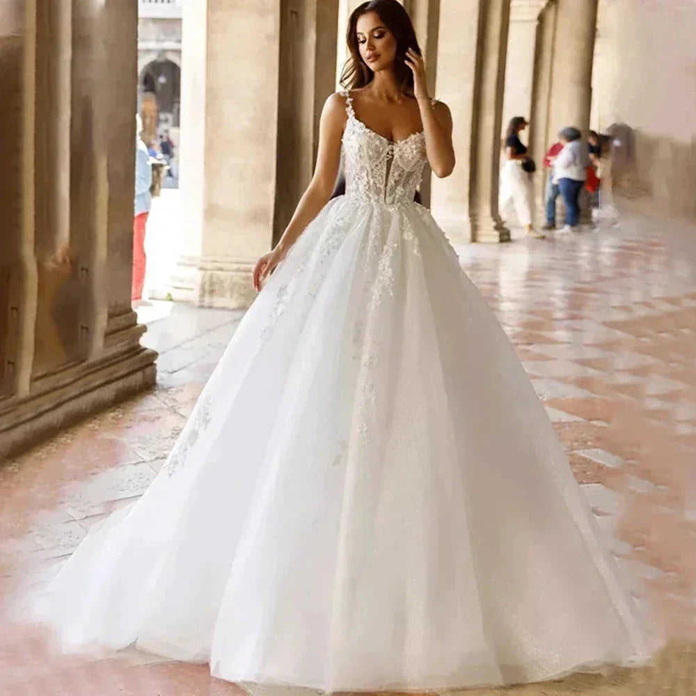 Square Neck Sexy Off Shoulder Sleeveless Fluffy Princess Style Mopping Wedding Dresses Sweetheart A-Line White Bridal Gowns 2023