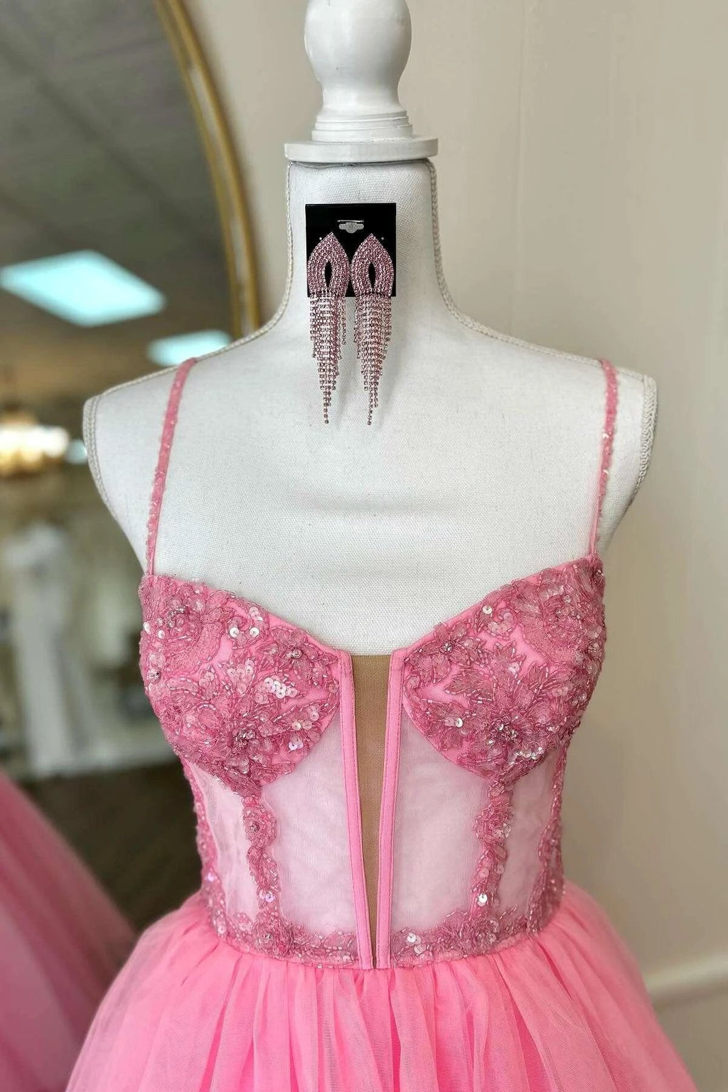 Tiered Ruffle Sequin-Embroidery Corset Long Prom Gown
