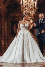 Sweetheart Luxury Ball Gown Stain Wedding Dress with Appliques