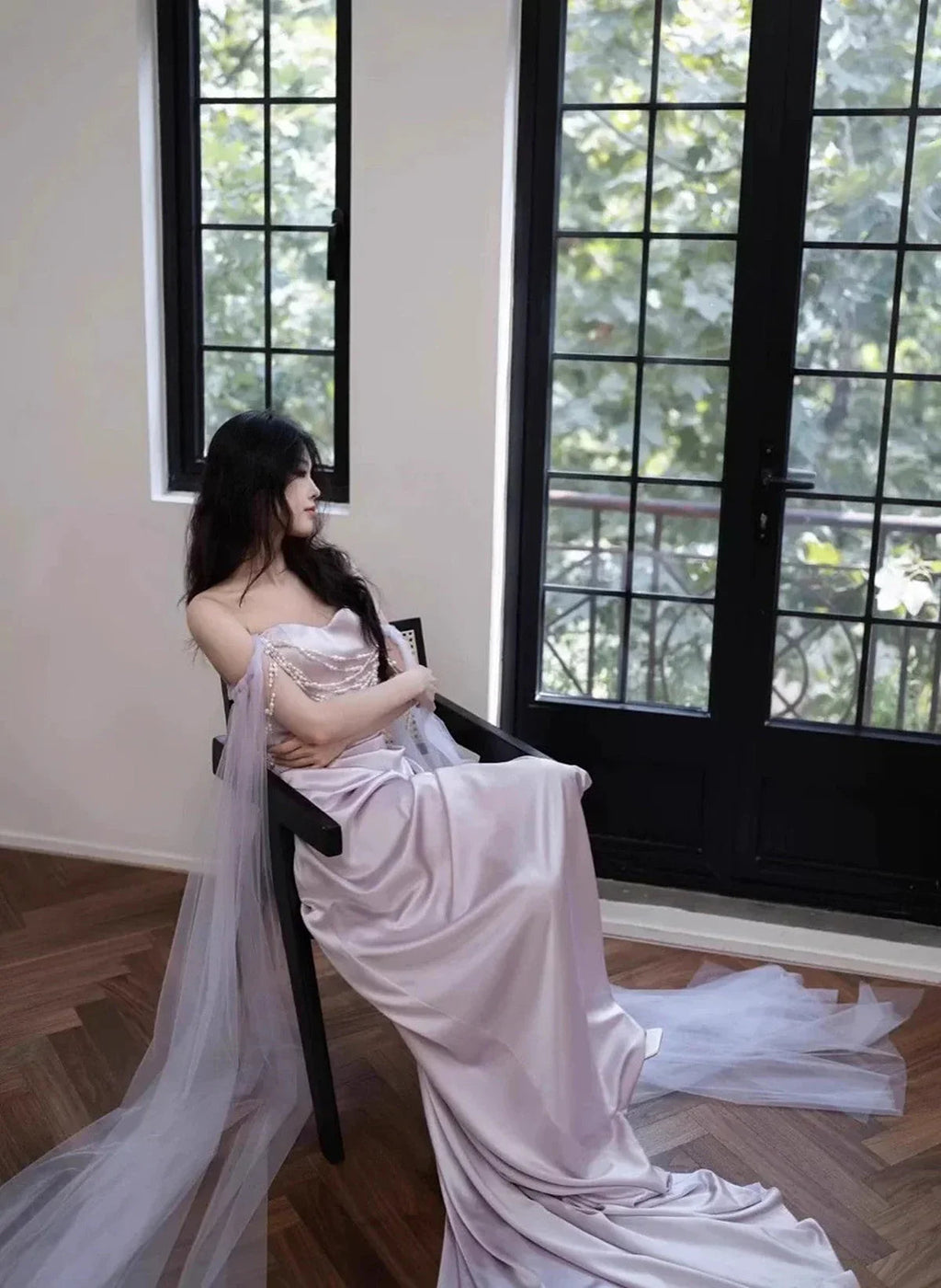 Light Purple Satin Long Evening Dress Sweetheart Prom Dress Y8312