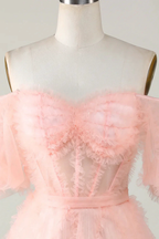 Blush Tulle Off The Shoulder Short Homecoming Dress Y2616