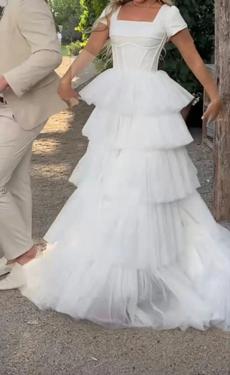 Chic Tiered Tulle Wedding Dress,Vintage Wedding Dress Y4266