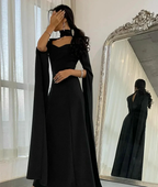 Elegant High Neck Sweetheart Neckline Floor Length Black Crepe Long Evening Dress Y4853