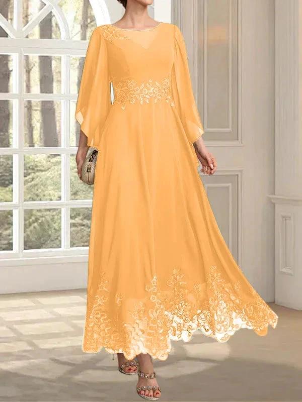 A-line Scoop Illusion Ankle-Length Lace Chiffon Mother of the Bride Dress With Sequins