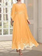 A-line Scoop Illusion Ankle-Length Lace Chiffon Mother of the Bride Dress With Sequins