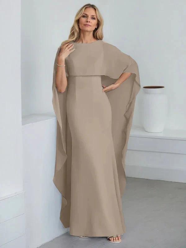 Sheath Scoop Floor-Length Chiffon Mother of the Bride Dress With Cascading Ruffles