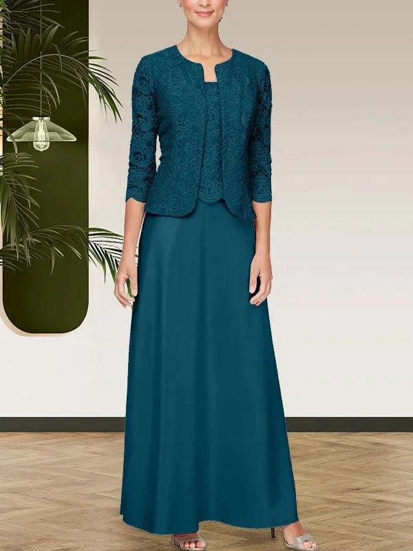 Glitter Lace & Satin Skirt Jacket Dress with Open Jacket