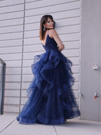 Tulle Layers Formal Dresses V neck Prom Dresses SYP17