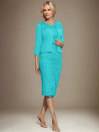 Sheath/Column Scoop Knee-Length Chiffon Lace Mother of the Bride Dress With Beading