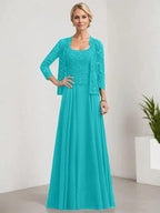 A-line Square Floor-Length Lace Chiffon Mother of the Bride Dress With Sequins