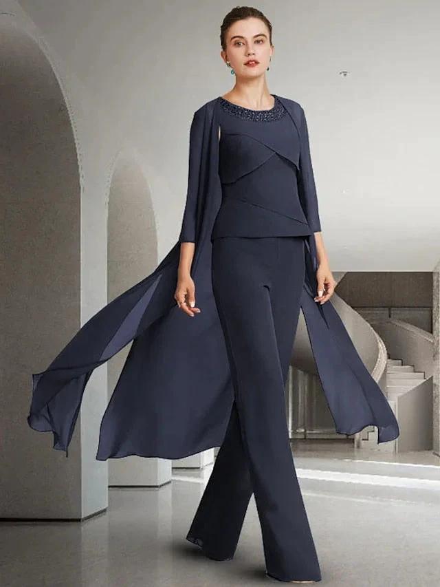 Chiffon Jewel Neck Mother of the Bride Pantsuits with Jacket