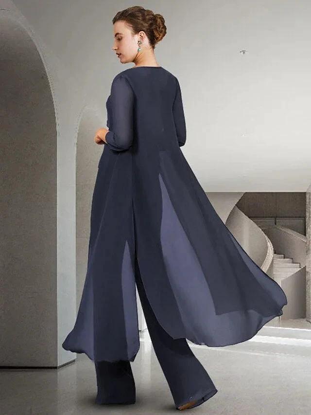 Chiffon Jewel Neck Mother of the Bride Pantsuits with Jacket