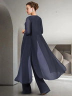 Chiffon Jewel Neck Mother of the Bride Pantsuits with Jacket