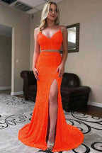 Yellow Prom Dress Two-Pieces Sequin Prom Dresses  SYP94