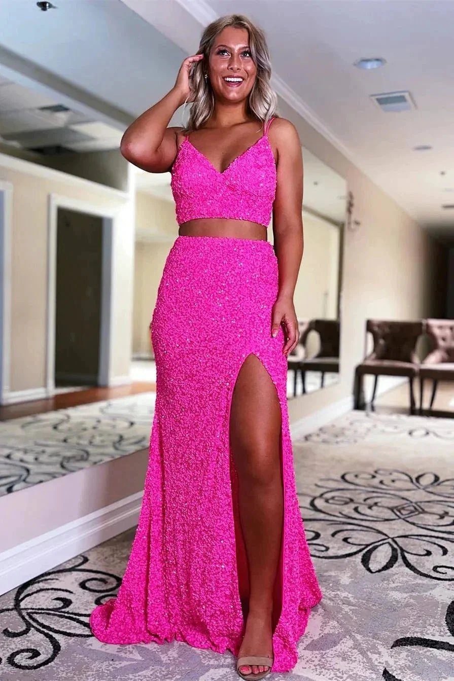 Yellow Prom Dress Two-Pieces Sequin Prom Dresses  SYP94
