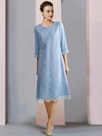 Sheath/Column Scoop Tea-Length Mother of the Bride Dresses
