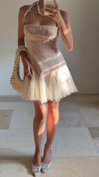 Cute Halter Lace Tulle Homecoming Short Prom Dress Y8502