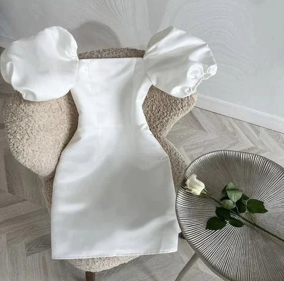 Vintage White Square Neckline Homecoming Dress Birthday Outfit Dress Y4058