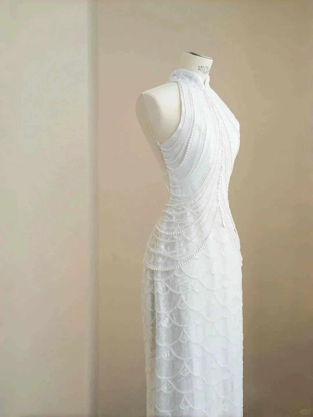 Classy White  Sequins Pearls Chain Sheath Long Prom Dress Evening Dress Y8670