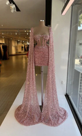 Sequins Sparkling Elegant Prom Dresses With Long Wrap Train Short Mini Length Women Sexy Party Cocktail Gowns Custom Made Y2983