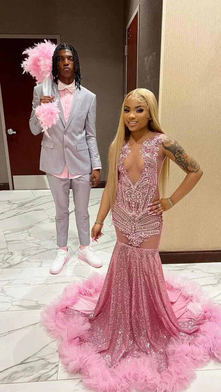 Luxurious Pink Mermaid Prom Dress Pink Evening Gown Y5451