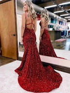 Velvet Sequins Ruched Prom Dresses SYP139