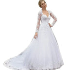 Vintage Italian white bridal dress Lace applique long sleeve tulle sweetheart Sweep Train Saudi Arabian trouw jurken dames