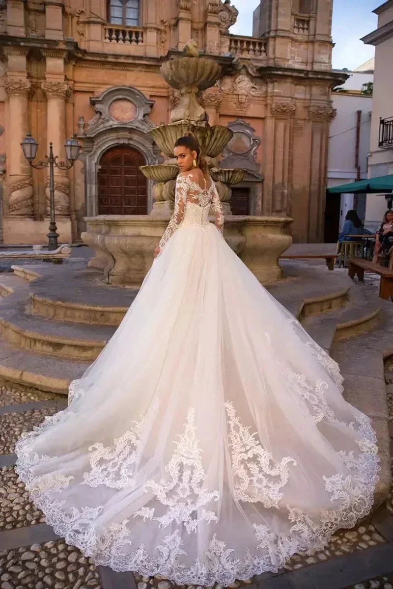 Vintage Mermaid Wedding Dresses With Detachable Train Long Sleeves Applique Beach Vestidos De Novia Summer Boho Bridal Gowns
