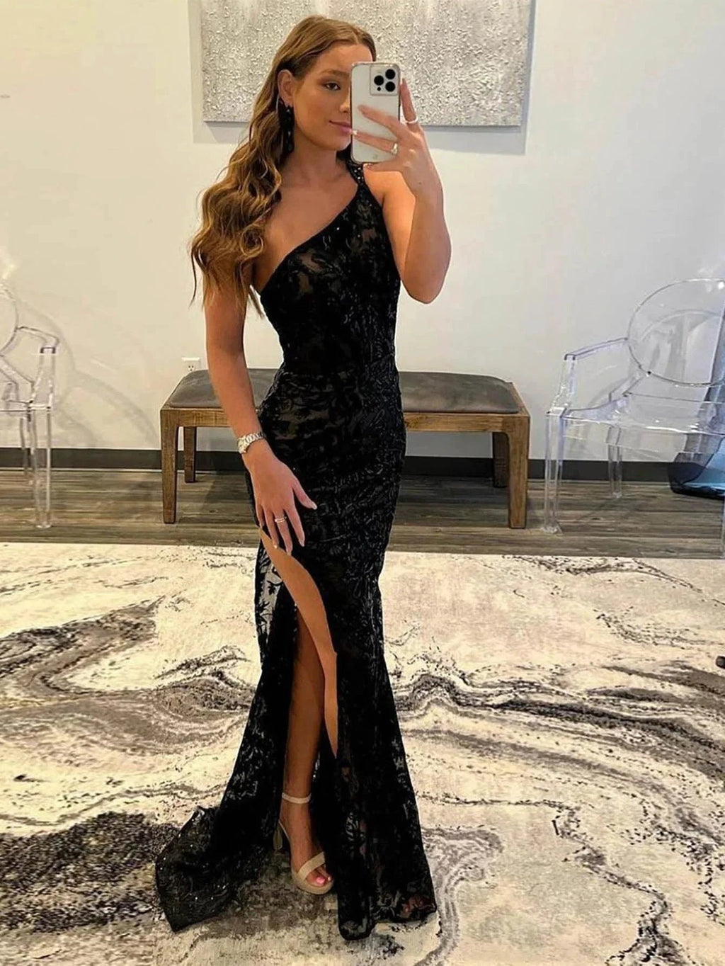 Rosalee |Mermaid One Shoulder Lace Prom Dress with Silt