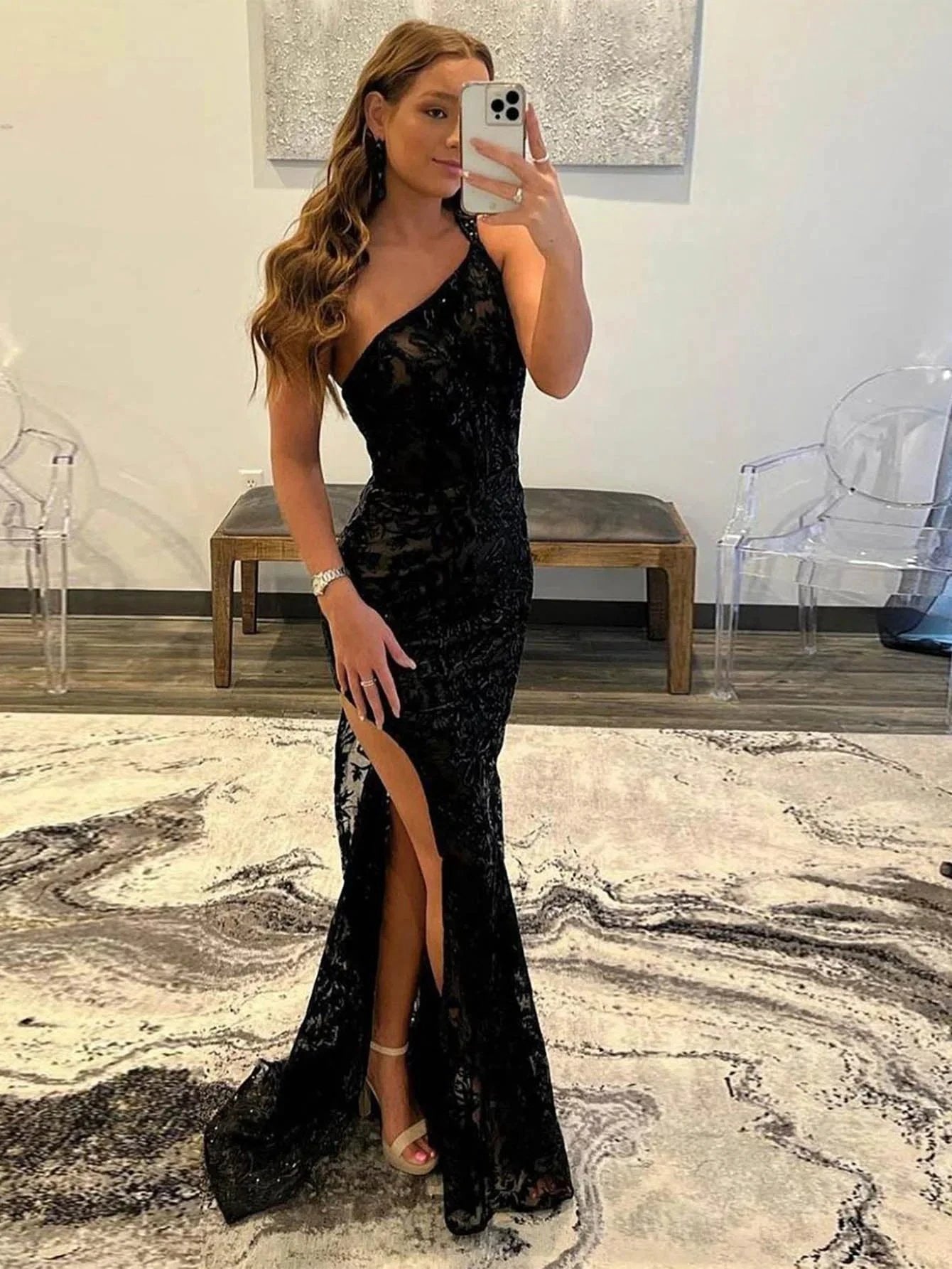 Rosalee |Mermaid One Shoulder Lace Prom Dress with Silt
