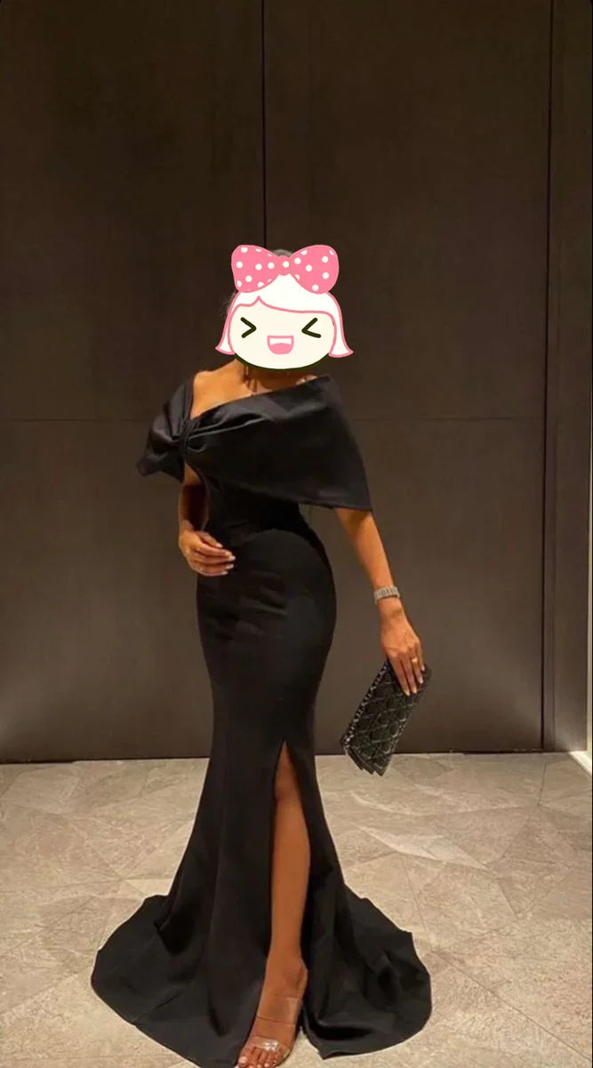 Women's Elegant Long Black Evening Dresses with Slit Off the Shoulder Mermaid Prom Dress Y4760