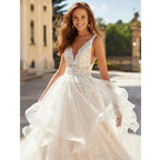 Wedding Dresses 2023 Bohemia A-line Sexy V-neck Pleated Backless Button Bridal Gowns Women's Elegant Backless Vestidos De Novia