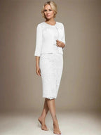 Sheath/Column Scoop Knee-Length Chiffon Lace Mother of the Bride Dress With Beading