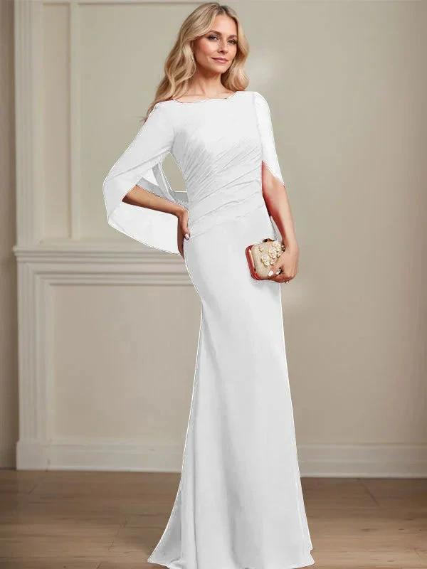 Trumpet/Mermaid Boat Neck Floor-Length Chiffon Mother of the Bride Dress With Pleated