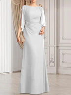 Sheath/Column Scoop Floor-Length Chiffon Mother of the Bride Dress With Pleated Beading