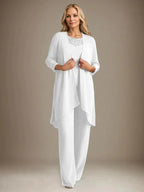 Chiffon Scoop Long Sleeves Mother Of The Bride Pantsuits With Jacket