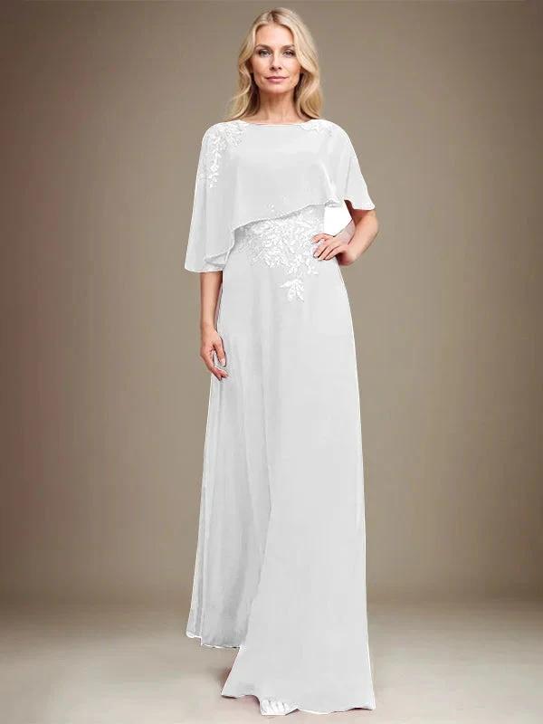 A-line Scoop Floor-Length Chiffon Lace Mother of the Bride Dress With Sequins Beading