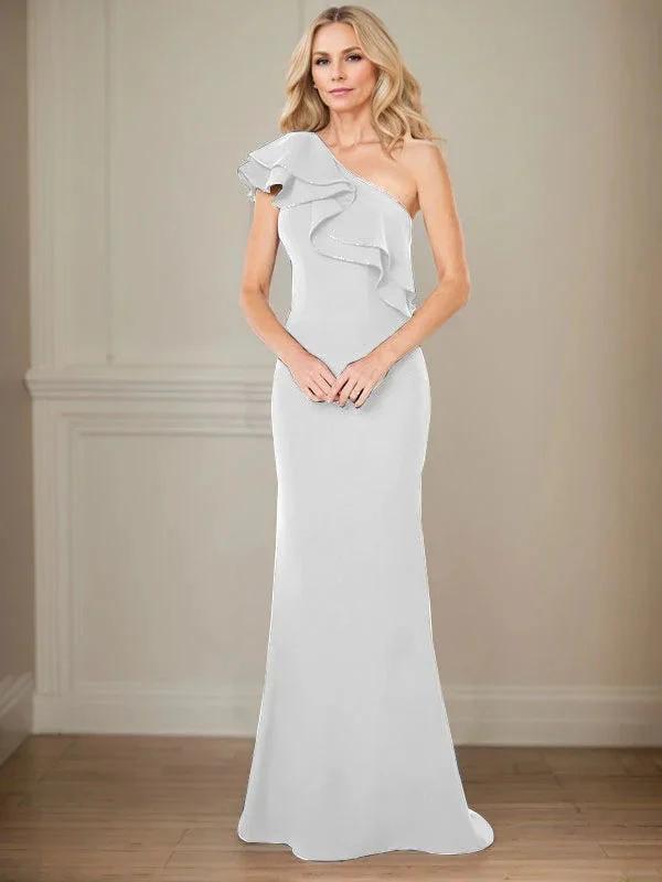 A-line One Shoulder Floor-Length Chiffon Mother of the Bride Dress With Ruffles