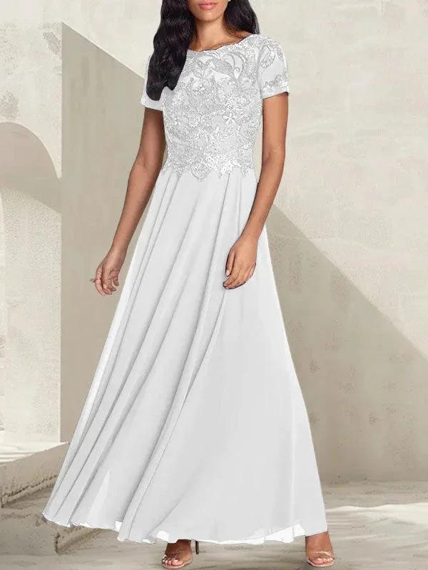 Charcoal Grey A-Line Scoop Long Mother of the Bride Dress With Beadings