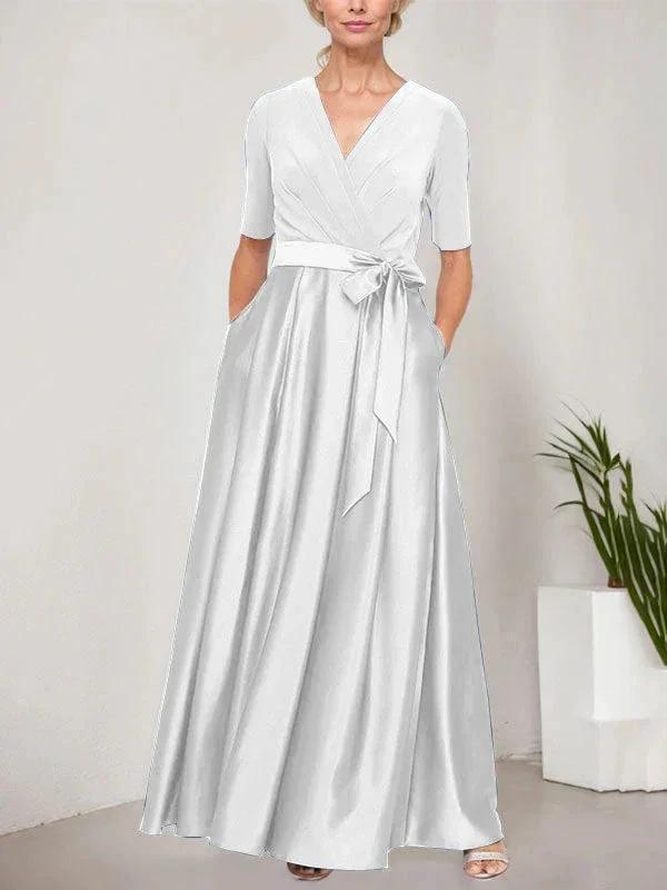 Surplice Neckline Ballgown with Full Satin Skirt & Jersey Bodice