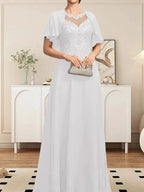 A-line Scoop Illusion Floor-Length Lace Chiffon Mother of the Bride Dress With Sequins